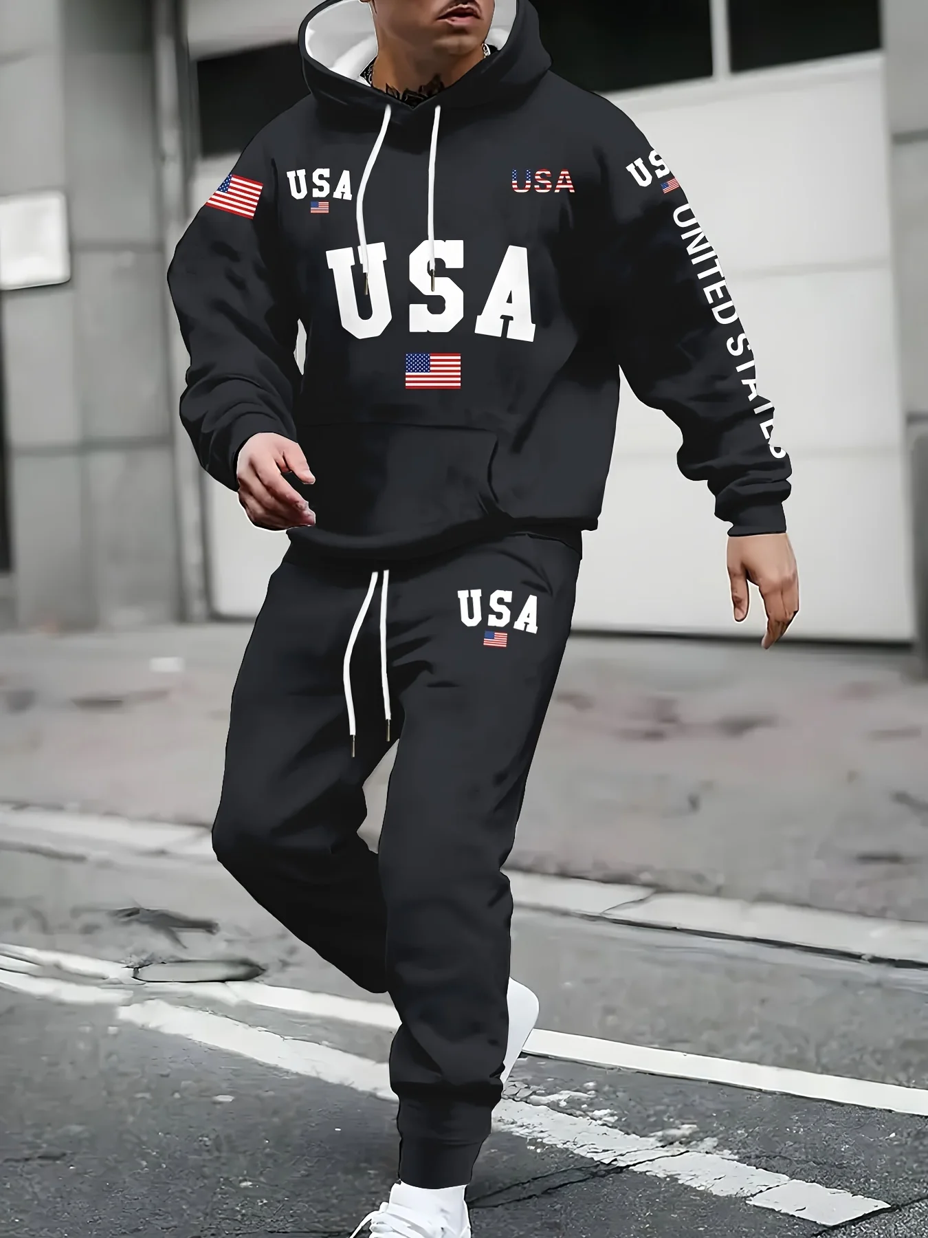 

Autumn and Winter Men Hoodie Set with USA Flag Printed Pattern for Men Casual Fashion Hoodie Set Quick Drying and Breathable
