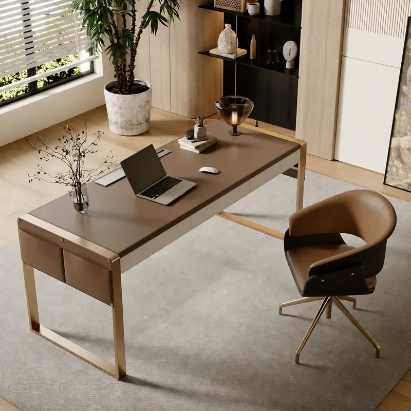 Modern Simple Saddle Leather Desk for Home Study Living Room High End Computer Desk Light Luxury Style
