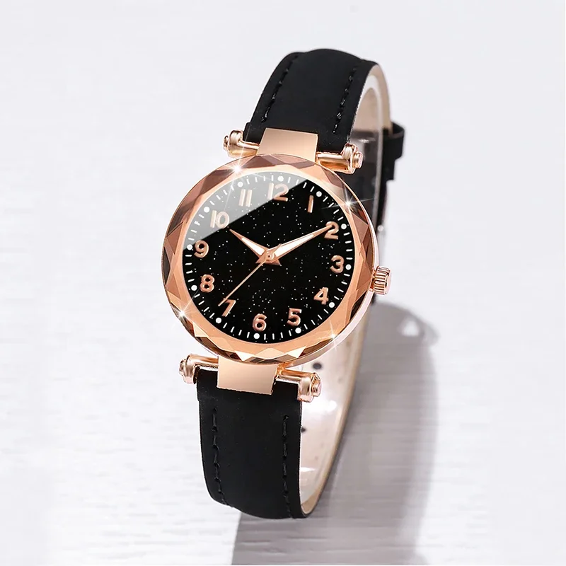 5PCS/Set Women‘s Watches Ladies Fashion Leather Band Analog Quartz WristWatch Bracelets Set