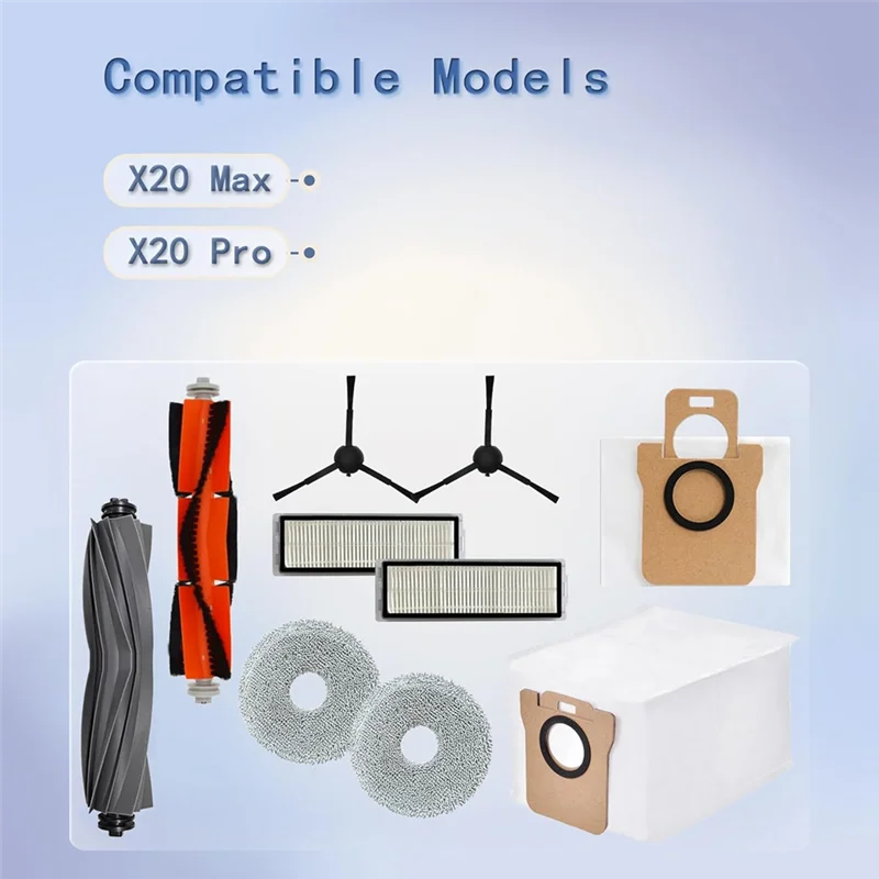 ABVI-เปลี่ยนชุดอุปกรณ์เสริมสําหรับ Xiaomi X20 Max, X20 Pro หุ่นยนต์สูญญากาศหลักแปรงด้านข้างตัวกรอง HEPA Mop Pads ฝุ่นกระเป๋า