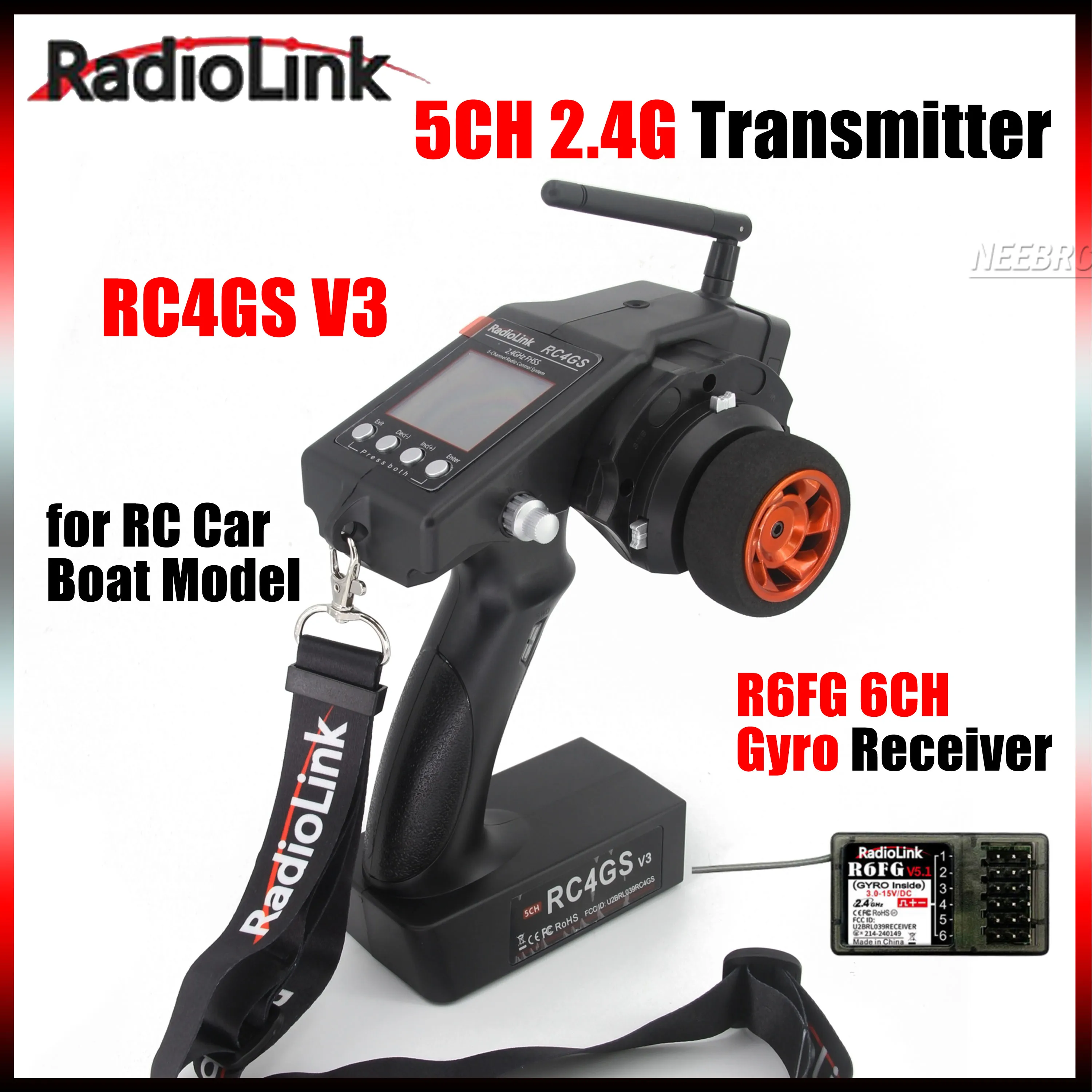 

RadioLink RC4GS V3 5-канальный 2,4G передатчик пульт дистанционного управления с R6FG 6-канальным гироскопическим приемником радиосистемы для модели радиоуправляемого автомобиля, лодки, робота