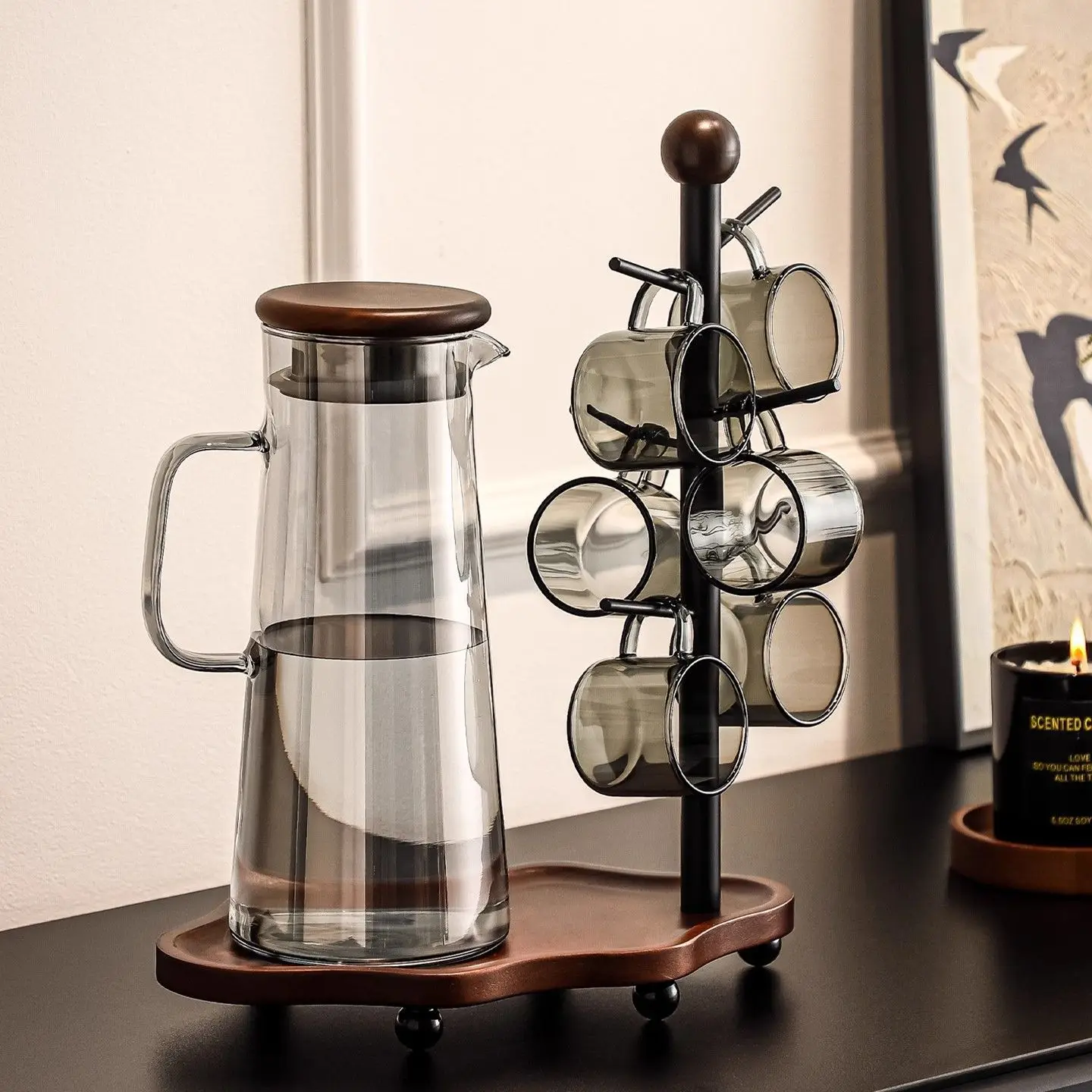 Hxl cold water kettle glass high temperature resistant cold water kettle juice jug water cup suit