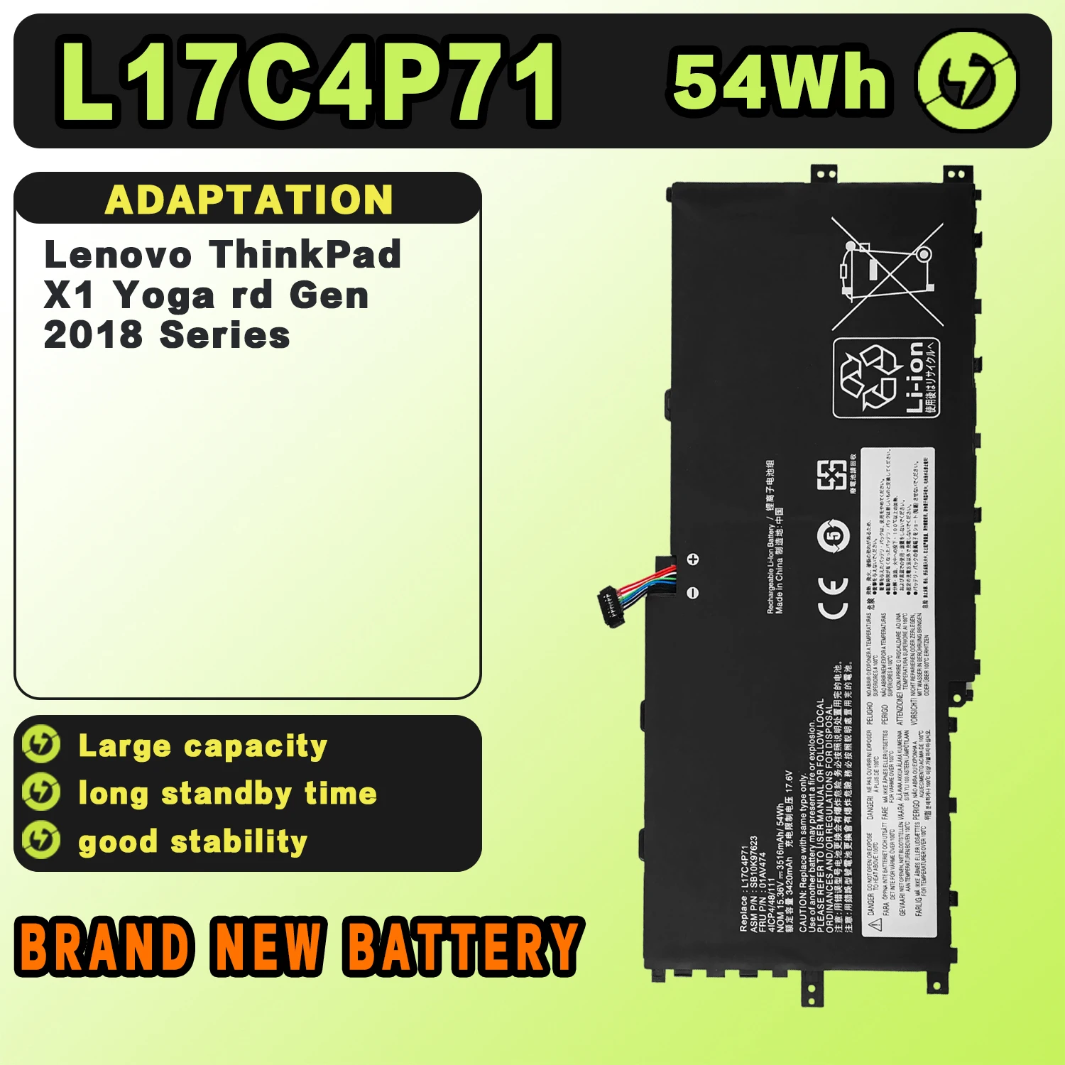 SAT L17C4P71 New Laptop Batteries Replacement For LENOVO ThinkPad X1 Yoga2018 L17M4P71 L17C3P71 L17M4P73 01AV474 15.36V54Wh