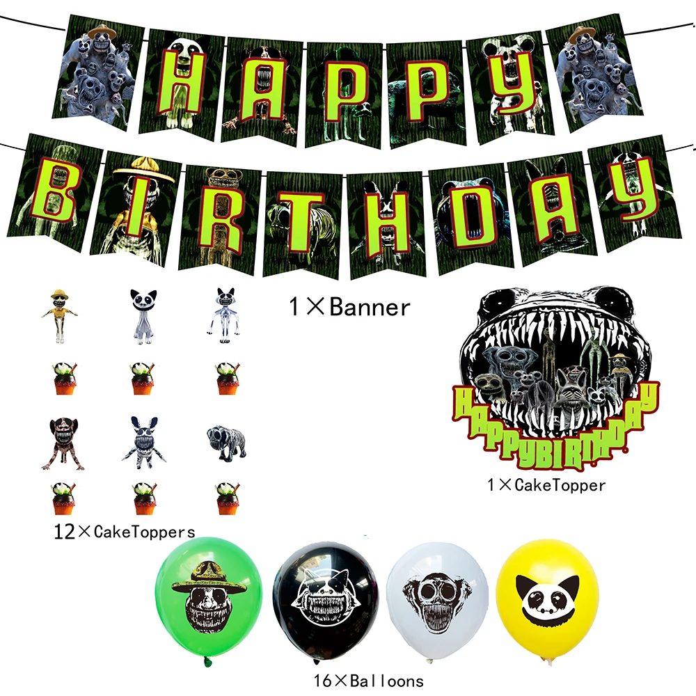 Zoonomaly Theme Birthday Party Number Balloon Banner Background Cake Topper Decoration Supplies Horror Games Party Gifts Props view 2