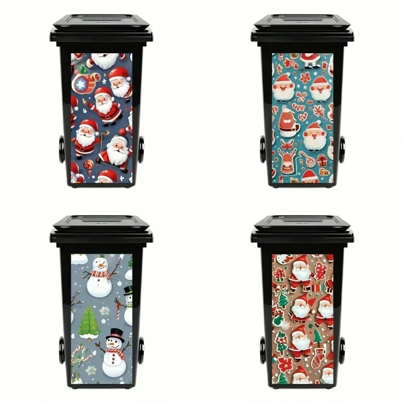 Christmas Sticker Snowman Santa Claus Self-Adhesive Outdoor Rubbish Bin Decal - Kitchen Garbage Can Wall Door Window Decor