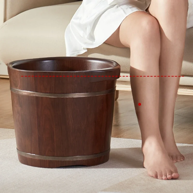 Household Wooden Foot Soaking Barrel, Solid Wood Footwash Bucket with Lid, Foot Bath Massage Basin, Wooden Spa Tub