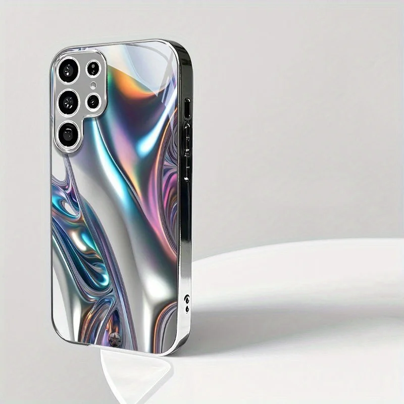 Silver iridescent glitter pattern electroplated glass phone case, suitable for Samsung S26/S25/S24/S23/S22/S21/ and other models