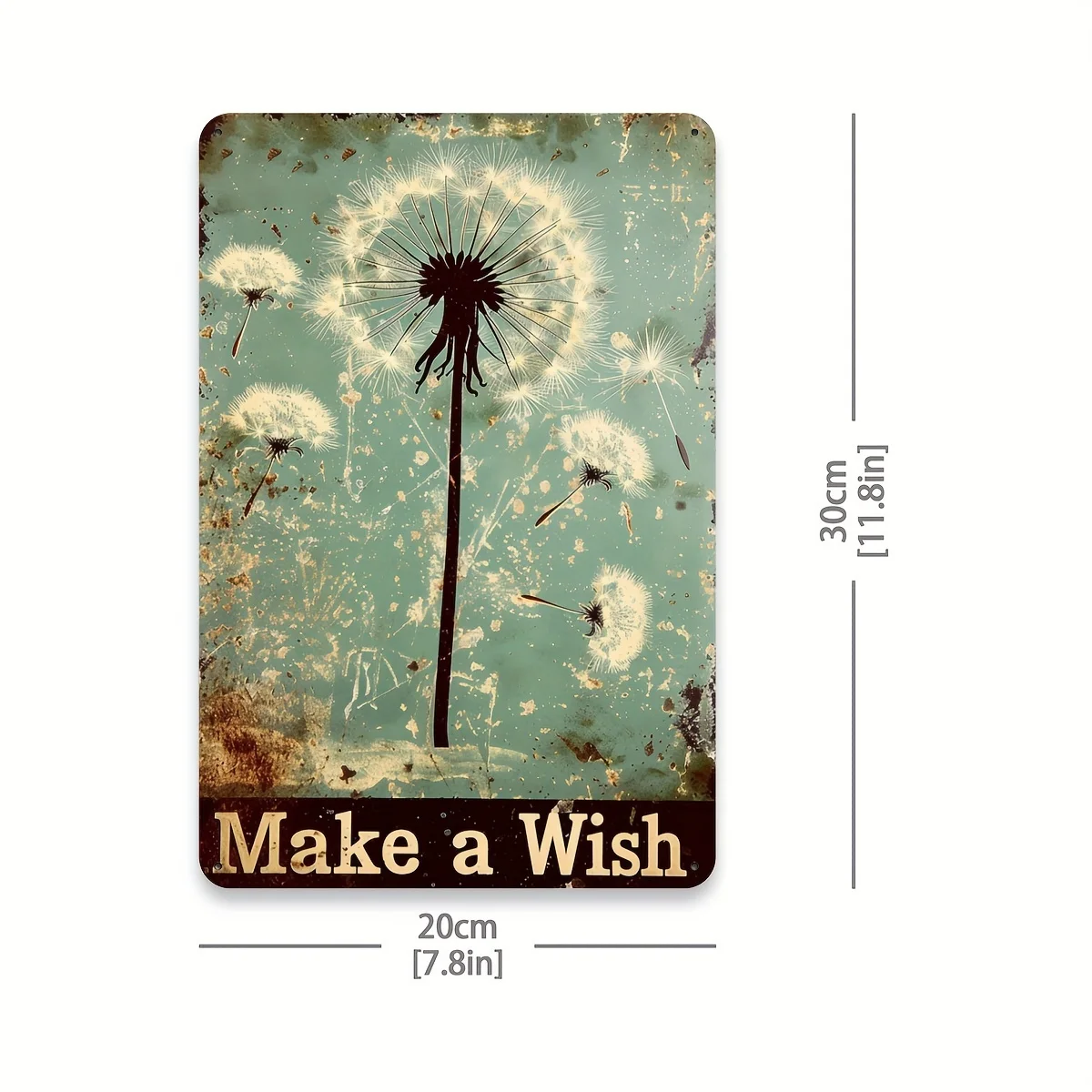 1pc Make a Wish Dandelion Metal Tin Sign, Vintage Iron Wall Art, Inspirational Floral Decor for Home, Garden, Cafe, Gym, Garage,
