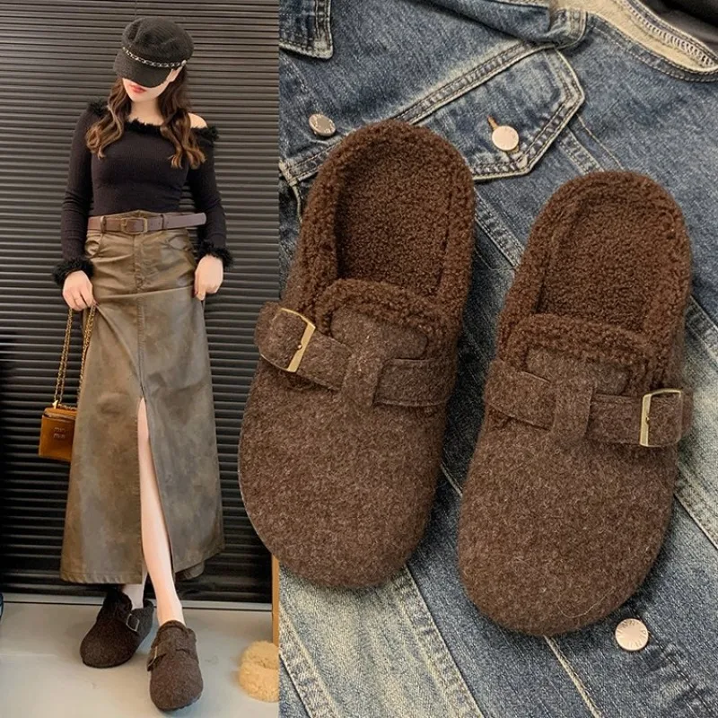 

Women's Fashionable Slip-On Flat Bottom Slippers Indoor Outdoor Wear Plush Casual Comfortable Rubber Slipper Korean Style New