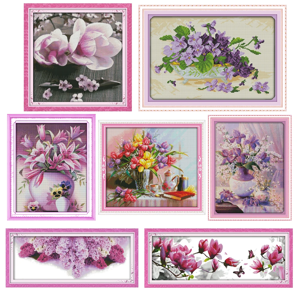 

Stamped Canvas Cross-Stitch Embroidery Needlework Kits Love of Magnolias Patterns Handmade 11CT 14CT Print Counted Fabric Thread