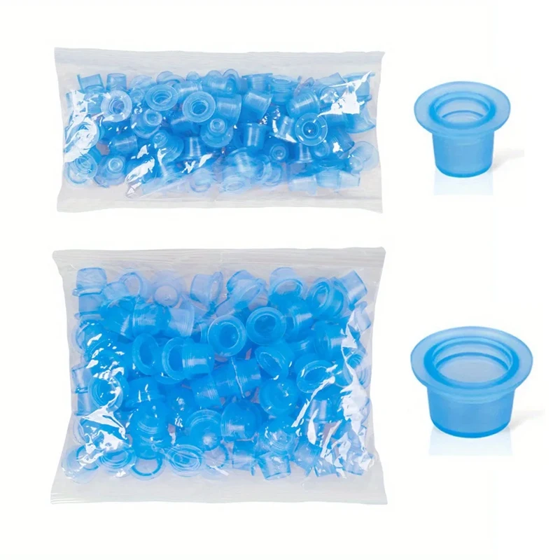 Soft Silicone Disposable Microblading Blue Transparent Tattoo Ink Cup Permanent Makeup Pigment Container 100pcs/bag