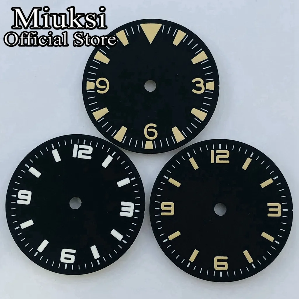 Miuksi 28.5mm black watch dial green luminous fit NH35 NH36 ETA2824 2836 Mingzhu DG2813 3804 Miyota8215 PT5000 movement