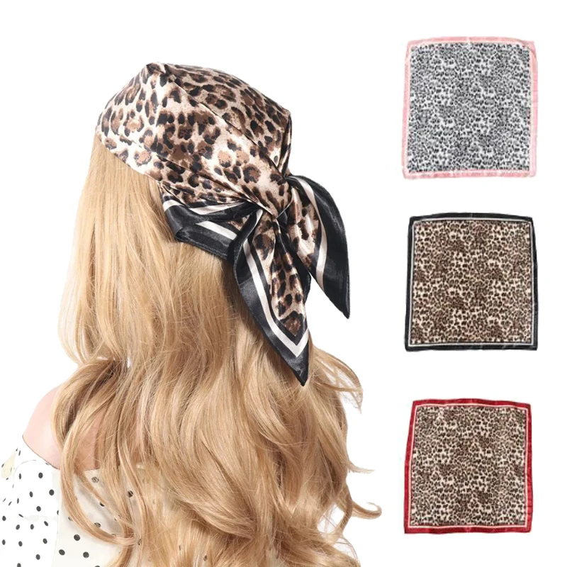 60*60CM Leopard Printing Bandanas Hair Bands For Ladies Women Square Satin Scarf Fashion Turban Headband Hair bands