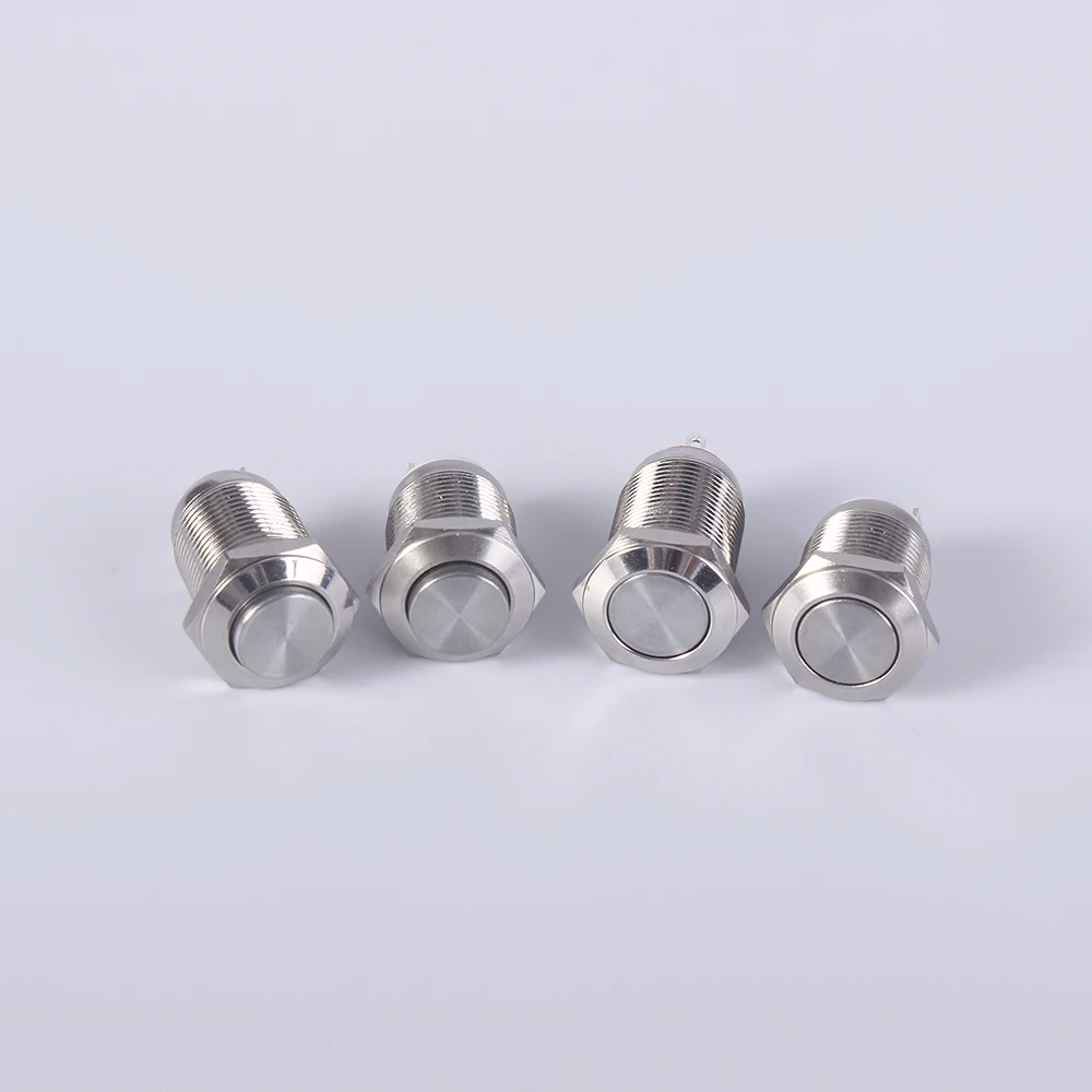 1 pc 12mm metal push button waterproof nickel plated brass switch flat high head Round shape momentary self reset 1NO latching