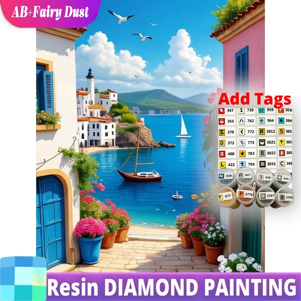 

Resin AB Fairy Dust Full Square Round Diamond Mosaic Street Landscape Cross Stitch DIY Painting Town Handmade Gift