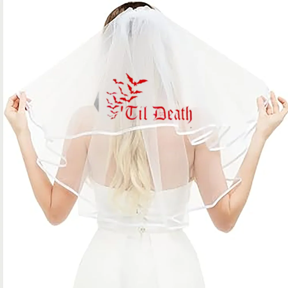 

1Pcs Til Death with Bats Veil Future Mrs. Bachelorette Veil Gothic Style Hen Party Gift Halloween Wedding Bridal Accessories