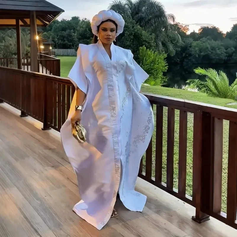 Luxuriöses Afrikanisches Dashiki-Kleid für Frauen - Blumenstickerei Fledermausärmel Locker Sitzendes Maxikleid