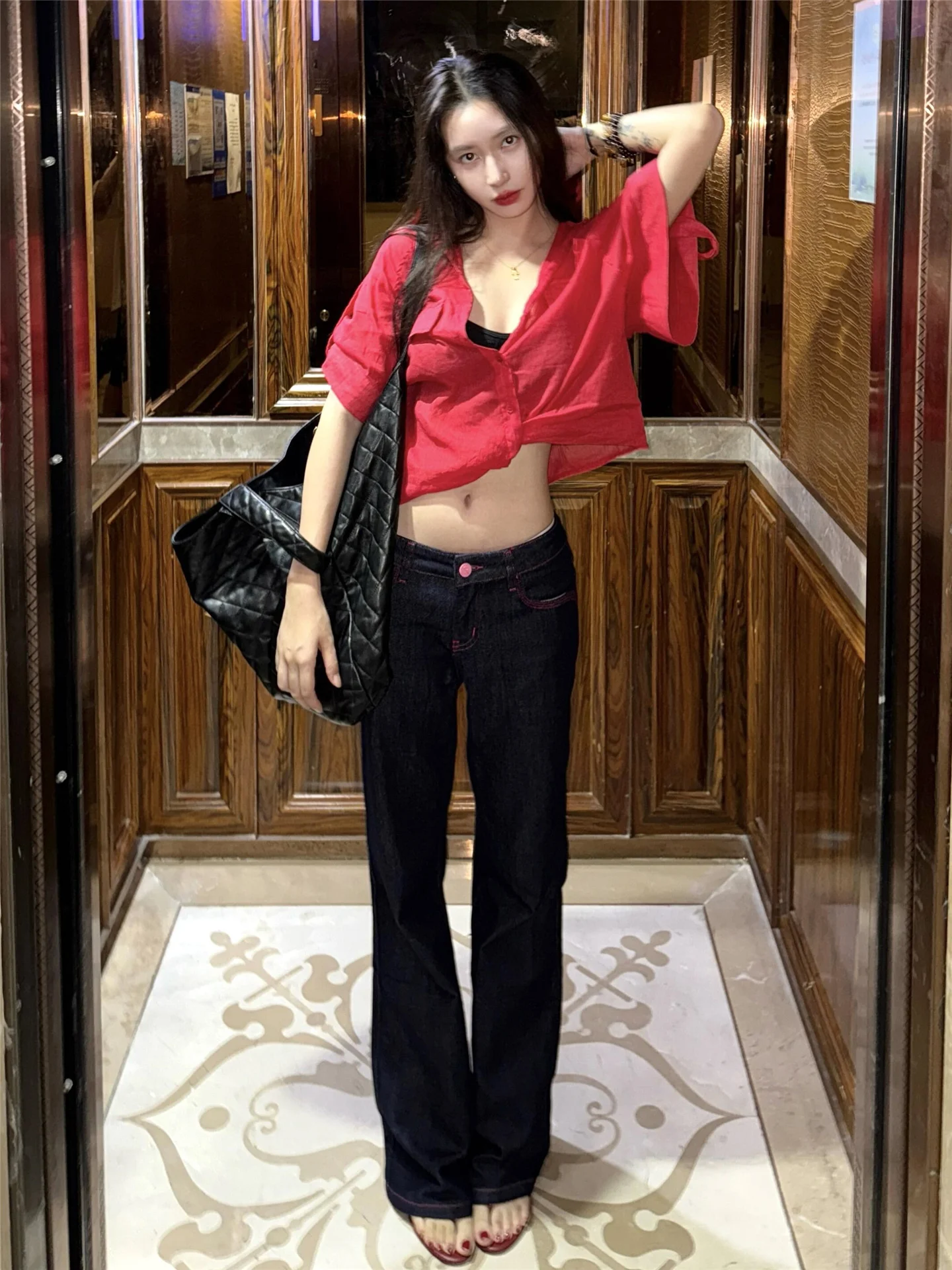 

Retro American Low Waist Flared Jeans Women's Loose Casual Straight Leg Jeans Spring Autumn Slimming Fashionable Denim Pants