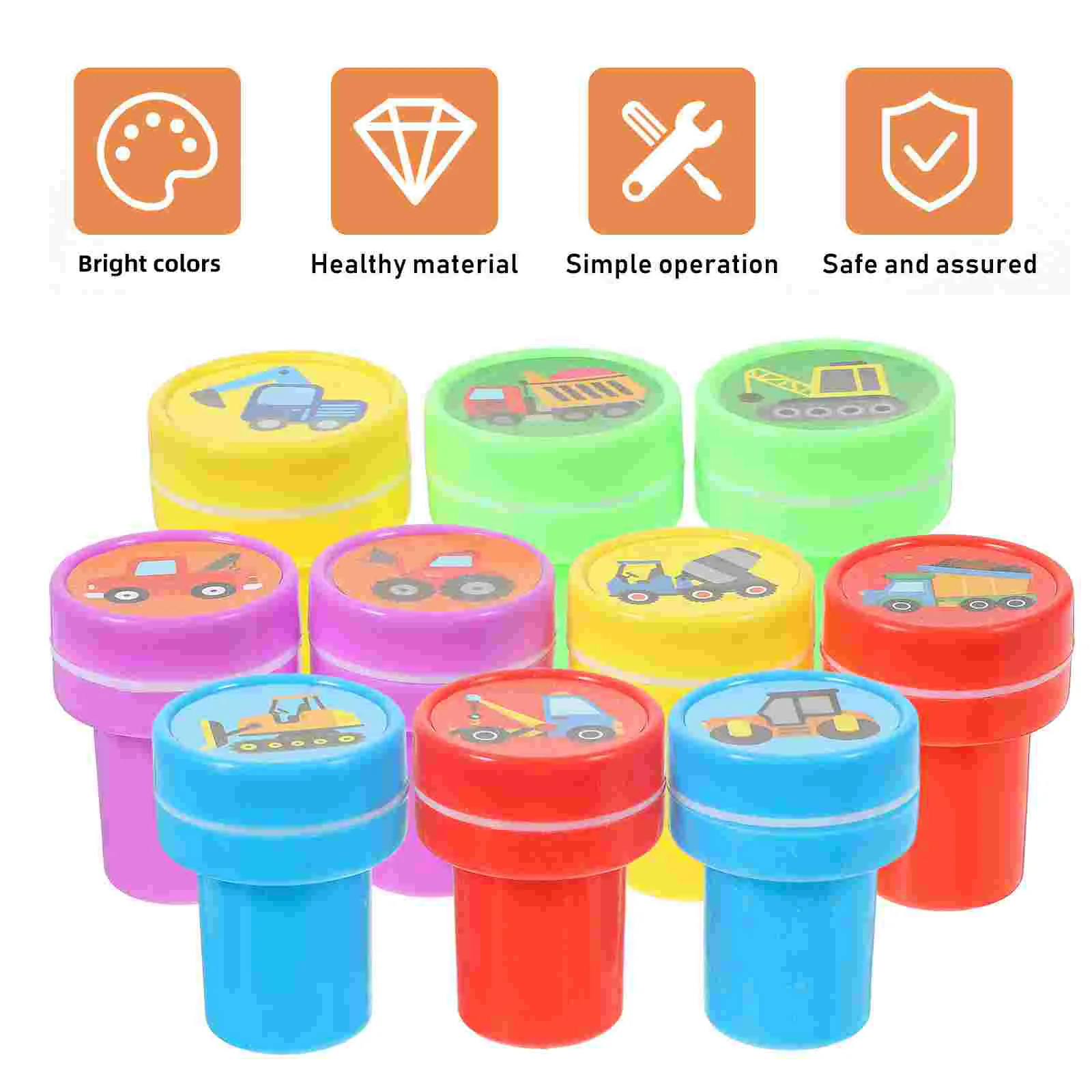 10 Pcs Construction Truck Stamp Stamps for Toy Fire Car Decor Small Scrapbook Cartoon Cute Plastic Engineering Vehicle Child