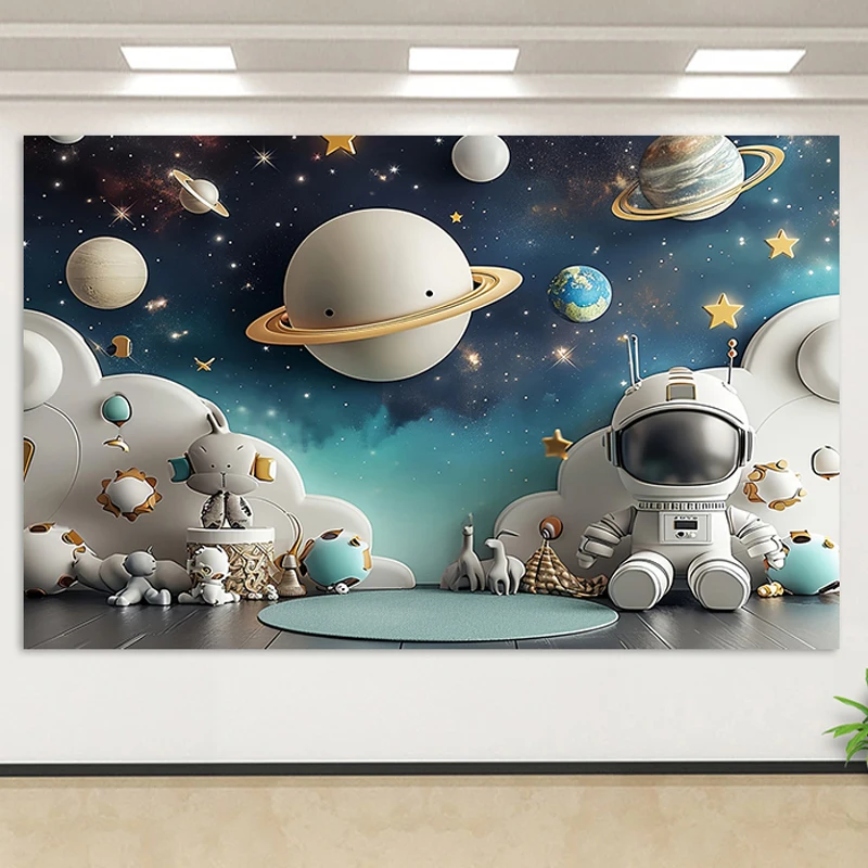 Outer Space Astronaut Planet Background Cloth Room Decoration Children\'s Birthday Party Baby Shower Arrangement Banner Props