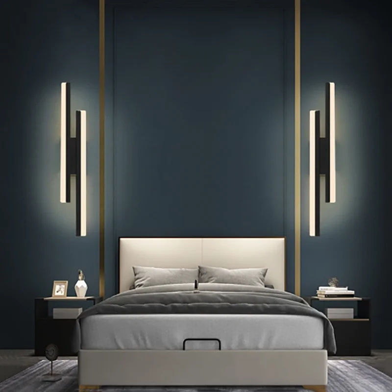 

Simple Left Right Style Black Gold New Modern LED Wall Lamps Study Living Room Bedroom Bedside Aisle Loft Lights Indoor Lighting