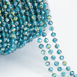 1meter 3.5mm Green Crystal Ball Stainless Steel Golden Chain Rhinestone Beaded Chains for Women Jewelry Making DIY Clothes Chain