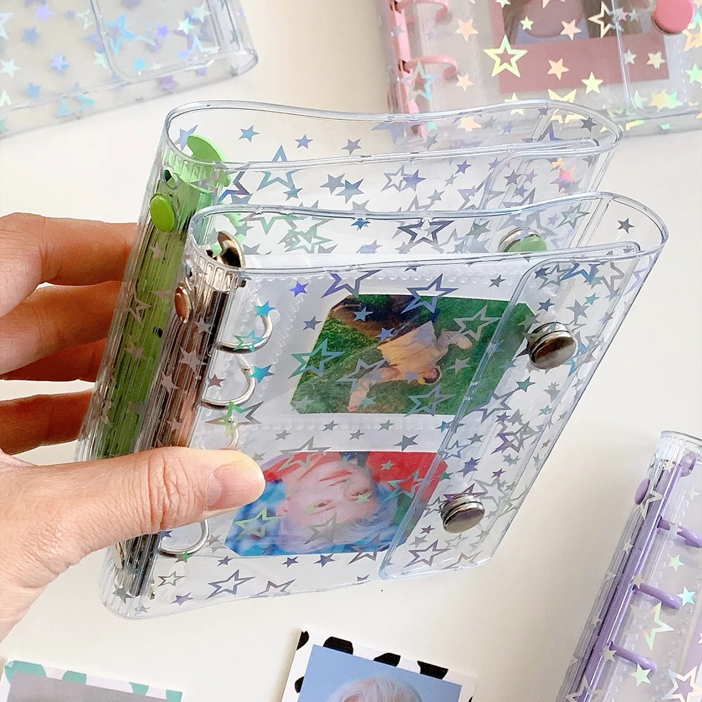 M5 Ins-Style Colorful Star Loose-Leaf Binder, Holographic PVC Photo Album with Color-Changing Cover & K-Pop Card Organizer