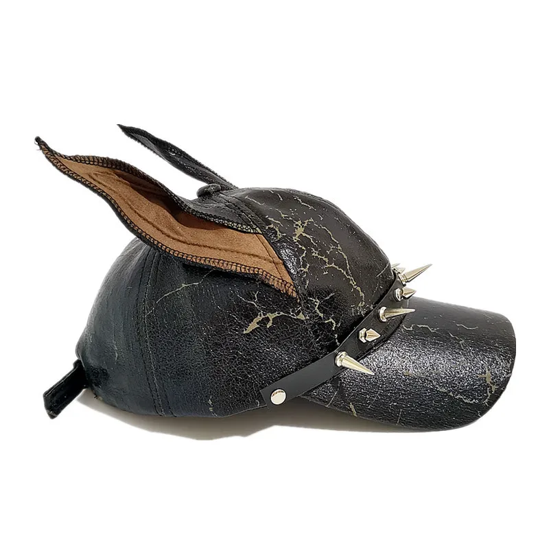 القوطية الرجعية الشرير برشام طويل الأذن قبعة بيسبول للرجال والنساء الشتاء بولي Leather الجلود y2k الحلو كول سبايك الحيوان الأذن Snapback قبعة