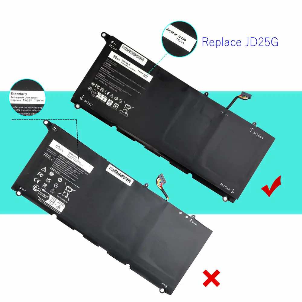 JD25G P54G Laptop Battery For Dell XPS 13 13D 9343 9350 13D-9343 Series 5K9CP 05K9CP JHXPY RWTIR 0N7T6 0DRRP 90V7W DIN02 RWT1R