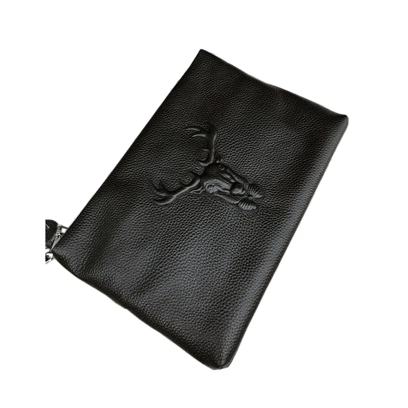 Men\'s New Clutch Bag Leather High Capacity Zipper Embossed Envelope Bag