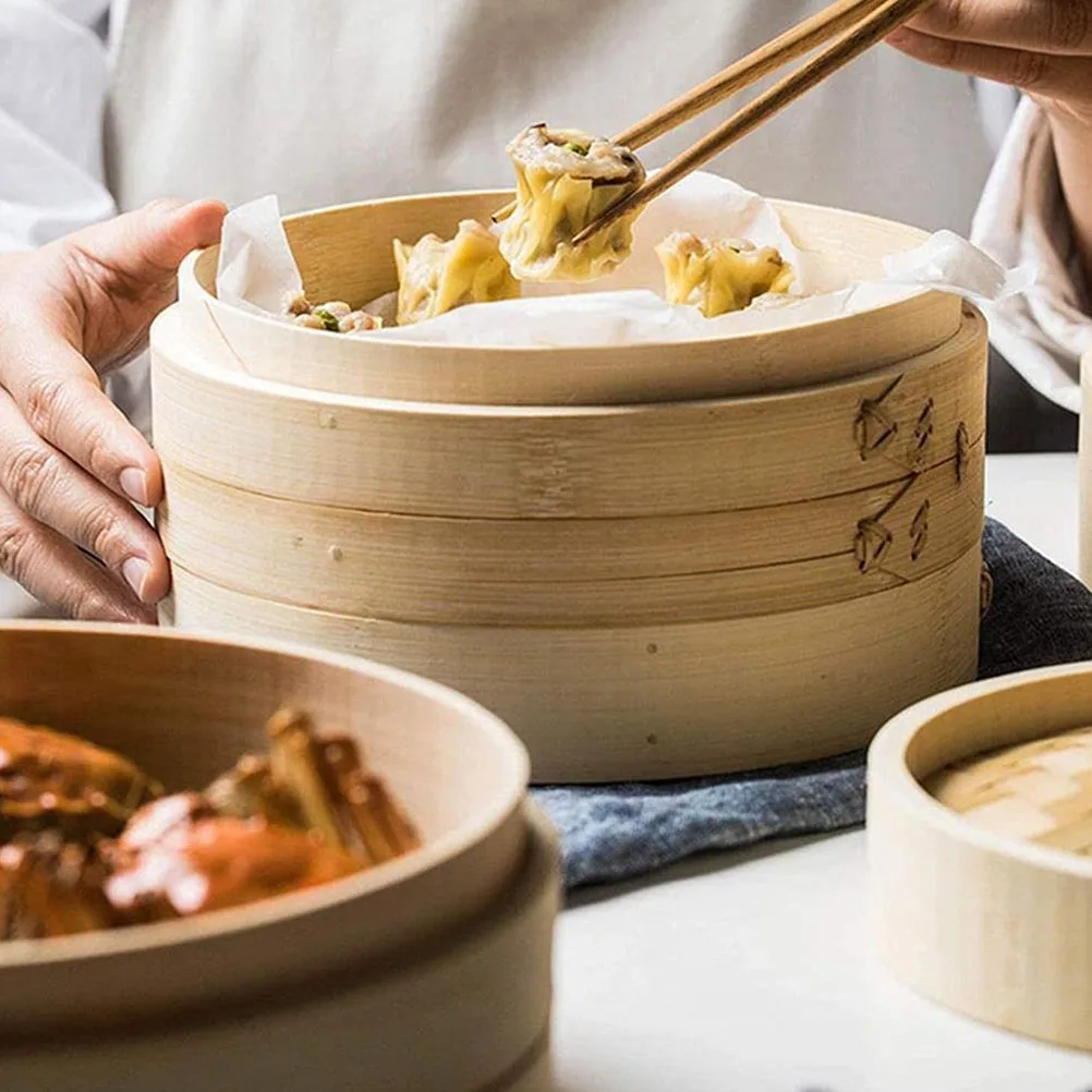 

1 set Bamboo Steamer Basket Kitchen Accessory Vegetables Rice Steaming High Temperature Resistance Practical