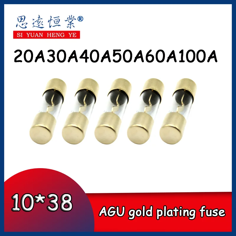 

5pcs Fuse 10*38 High quality AGU gold plated car audio fuse tube 20A30A40A50A60A100A