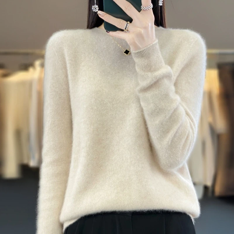 

100% Wool Sweater for Women O-neck Cashmere Knitwear Female Pullover Autumn Winter Casual Tops Solid Color Soft Clothing 2025