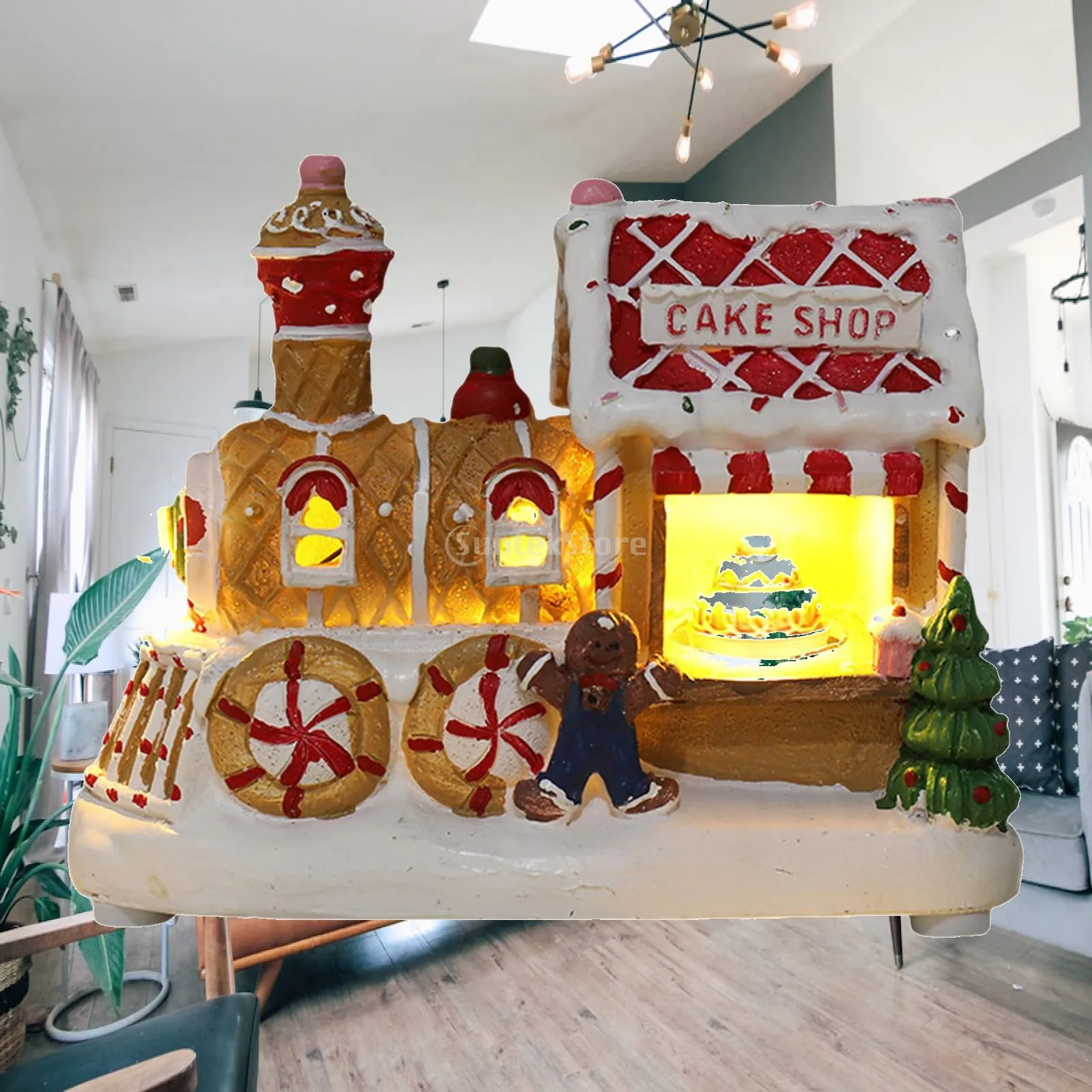 Resin LED Christmas Village House Collectible Snow Scene Ornament for Fireplace Table Window Festive Interior