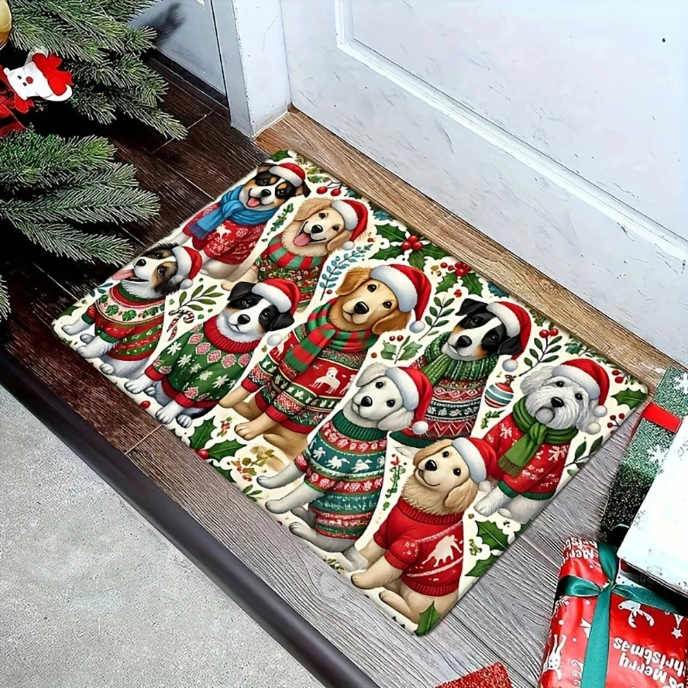 1pc Weihnachten Hund Matte Frohe Helle Urlaub Indoor und Outdoor Hinten Vorne Tür Willkommen Teppich Winter Tür Teppich Hause dekoration