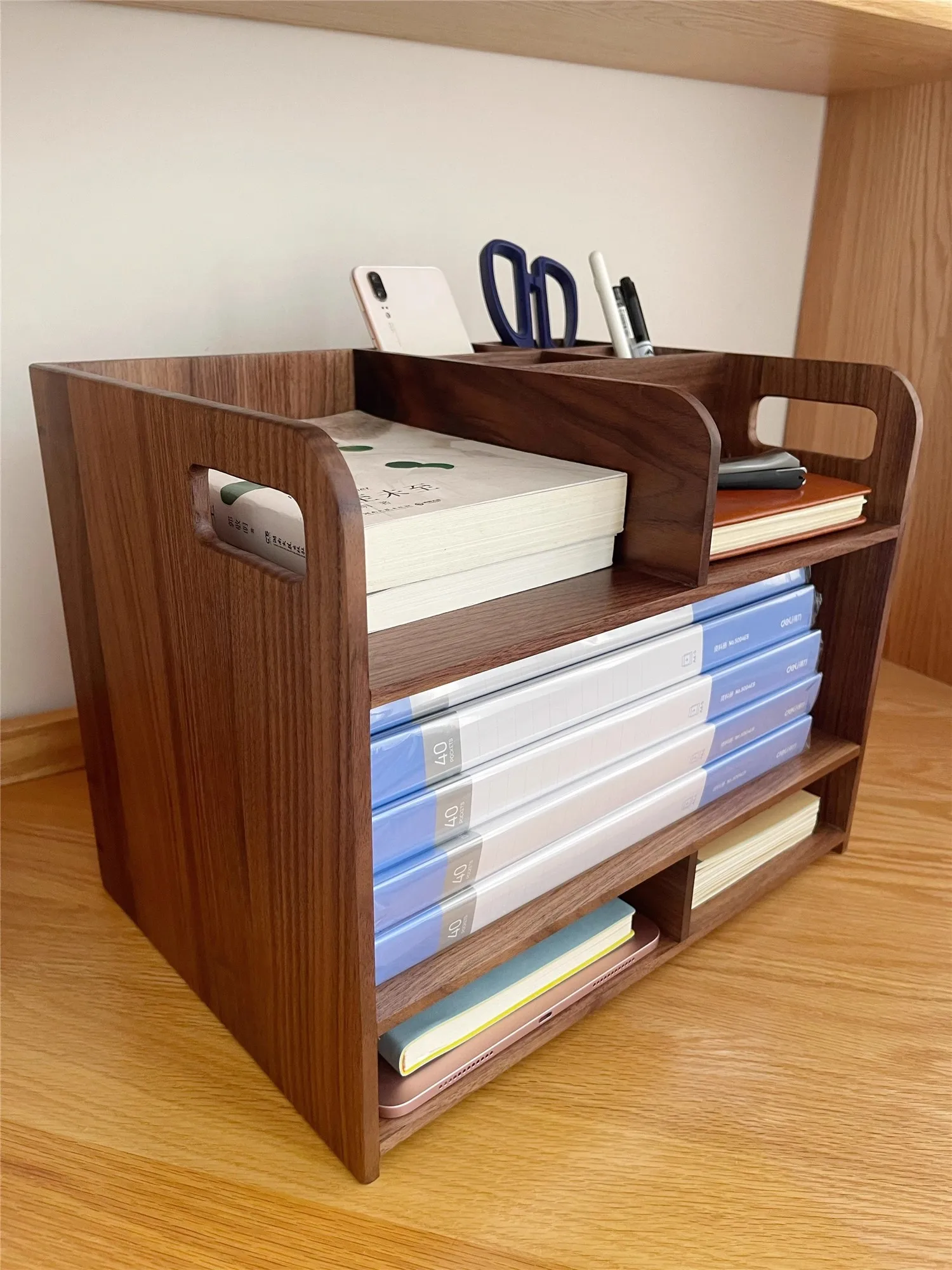 Desktop Solid Wood File Holders Multi-Functional Storage Rack Bookshelf North America Black Walnut Office Desk Organizer