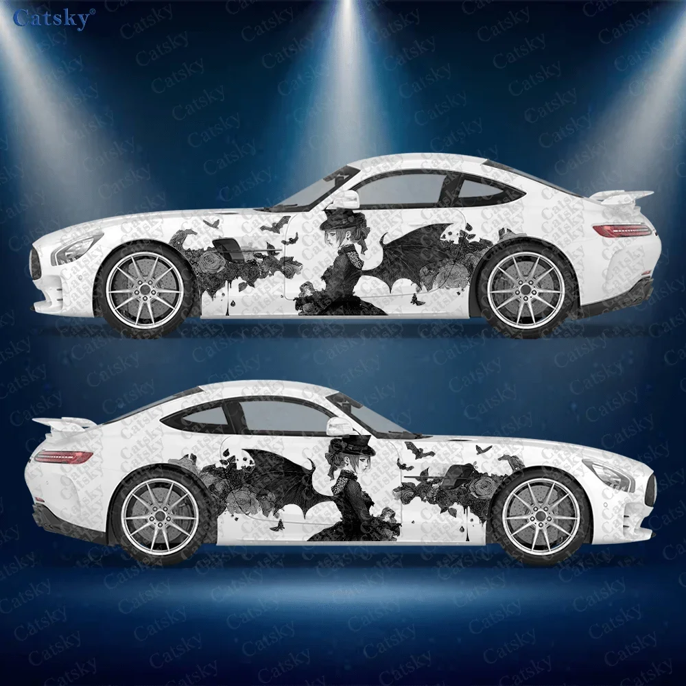 2pcs.Dark Gothic Lace Melancholy Girl Back View Car Side Decals | Self-Adhesive PVC Waterproof & Scratch-Resistant Sticke