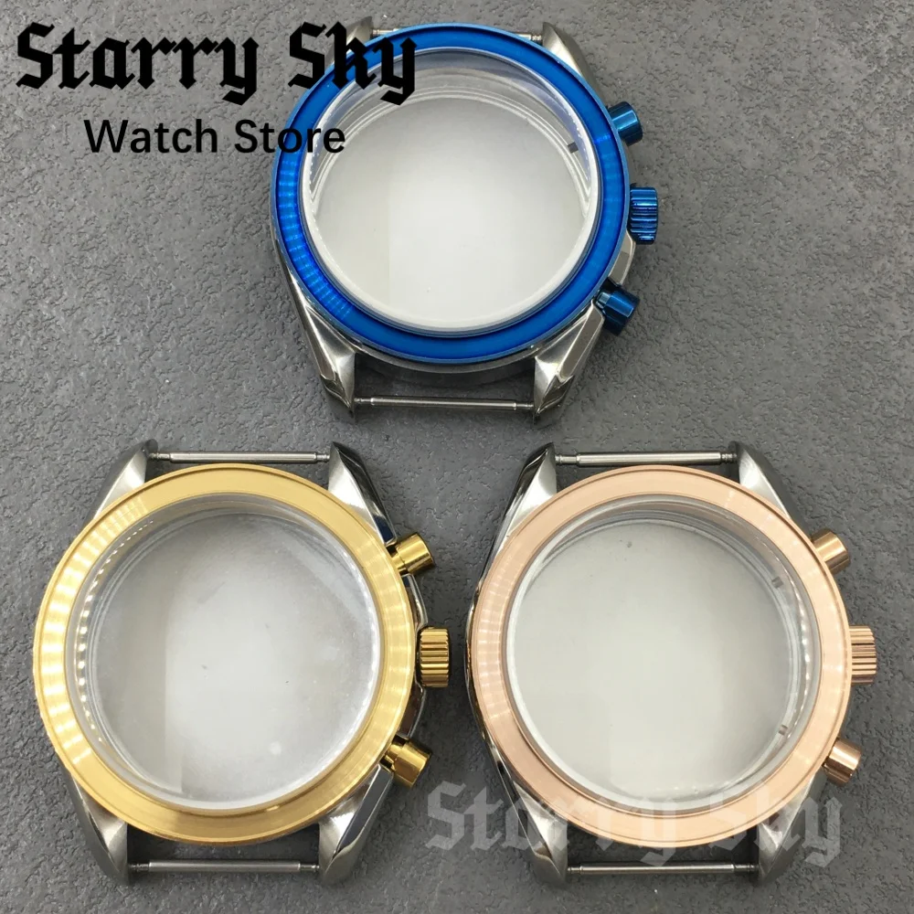 

Звездное небо, новый 40 мм, синий/золотой/розовое золото, безель, серебряный хронограф, твердый корпус для часов, подходит для VK63, аксессуары для часов с кварцевым механизмом
