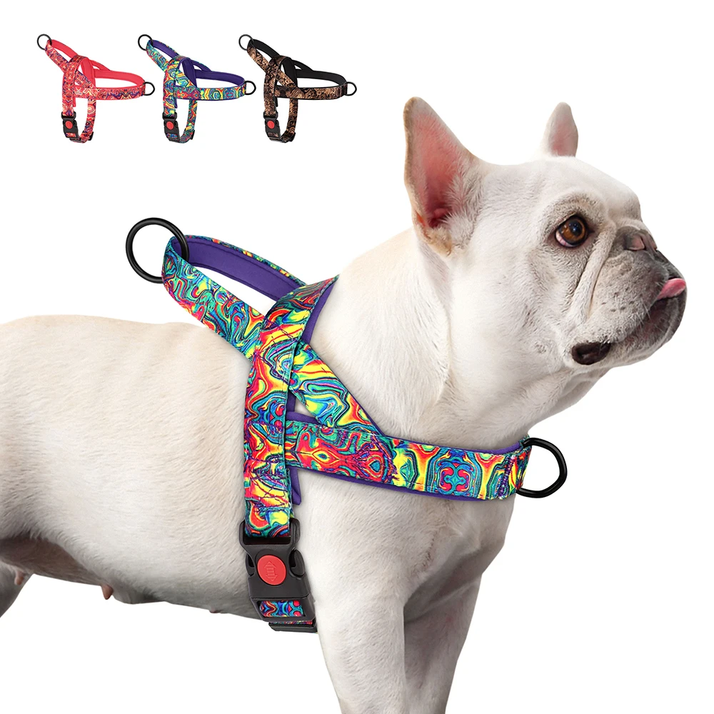 Quick Control Dog Harness With Handle No Pull Nylon Dogs Vest Harness Colorfull Print Pet Harness Adjustable Bulldog Chihuahua