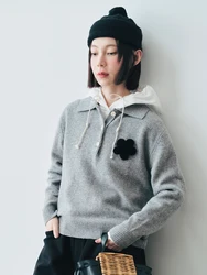 POLO collar pullover jacket women's imakokoni 2024 autumn and winter alpaca wool knitted sweater 244850