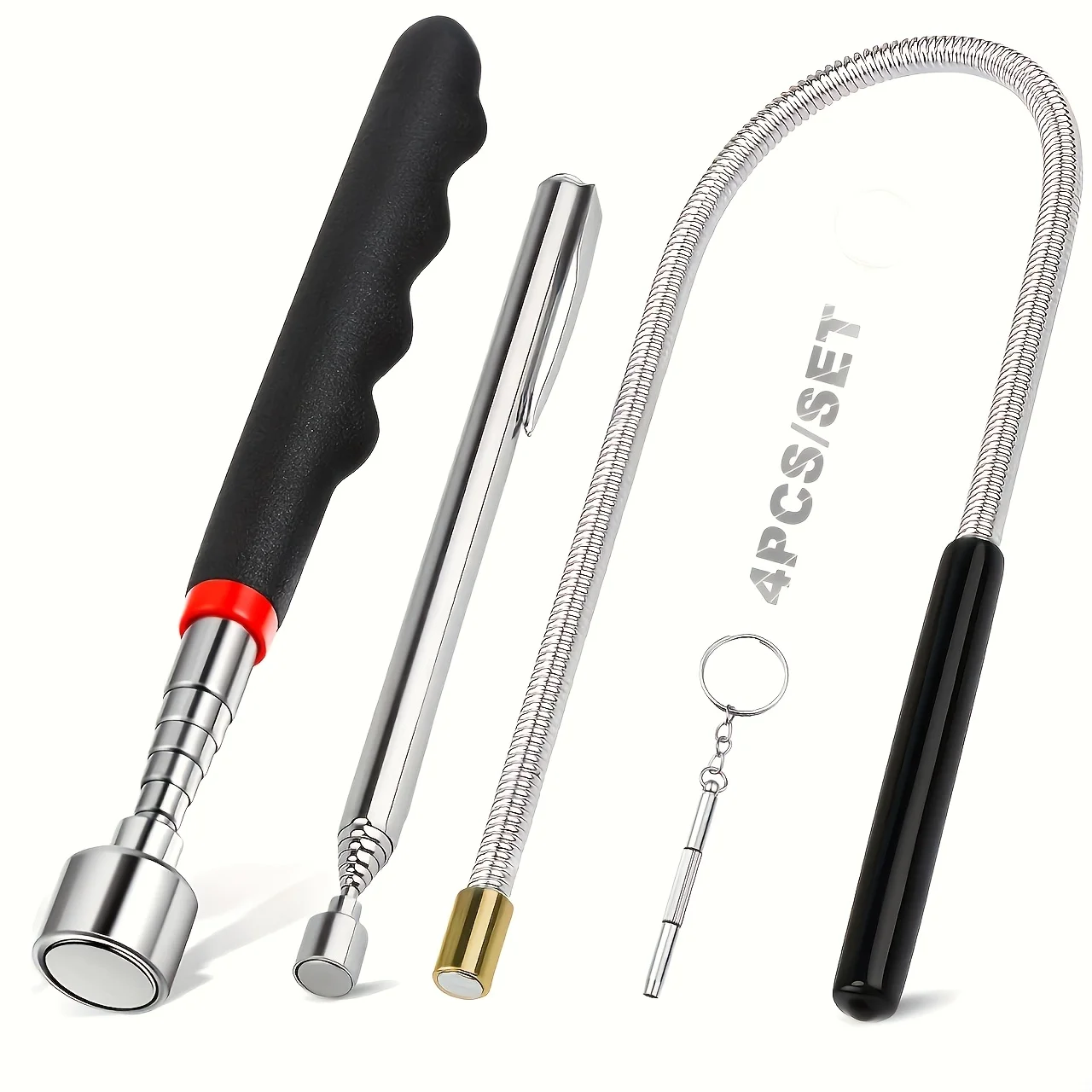 4pcs Magnetic Pickup Tool Set, Telescoping Magnetic Tool Flexible Long Magnet Set with Can Rotate 360 Degrees Freely Bending
