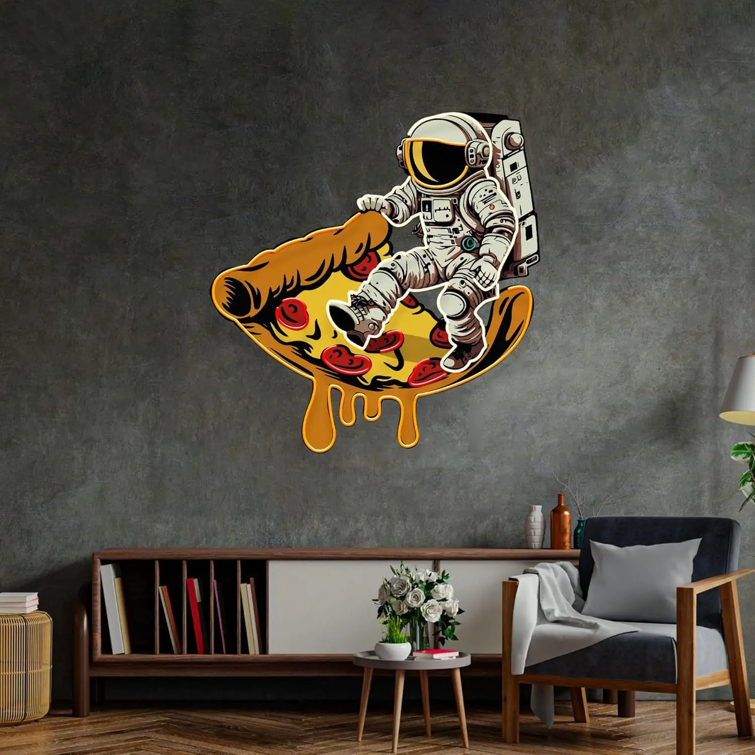 Astronaut on PizzaNeon Signs LED Neon Light Sign Light Up Neon Signs for Pizza Restaurant Food Truck  Living Room, Party 24in