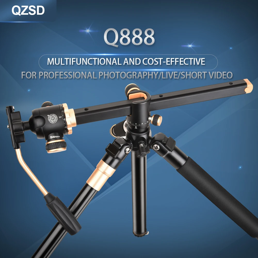 QZSD Q888 Professional Photography Portable Aluminium Alloy Travel Horizontal Tripod&Monopod Stand with Ballhead For DSLR Camera