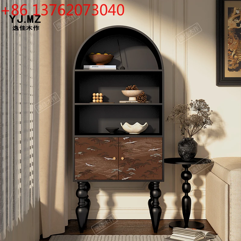 French medieval style flying crane landscape solid wood bookcase bedroom bedside locker