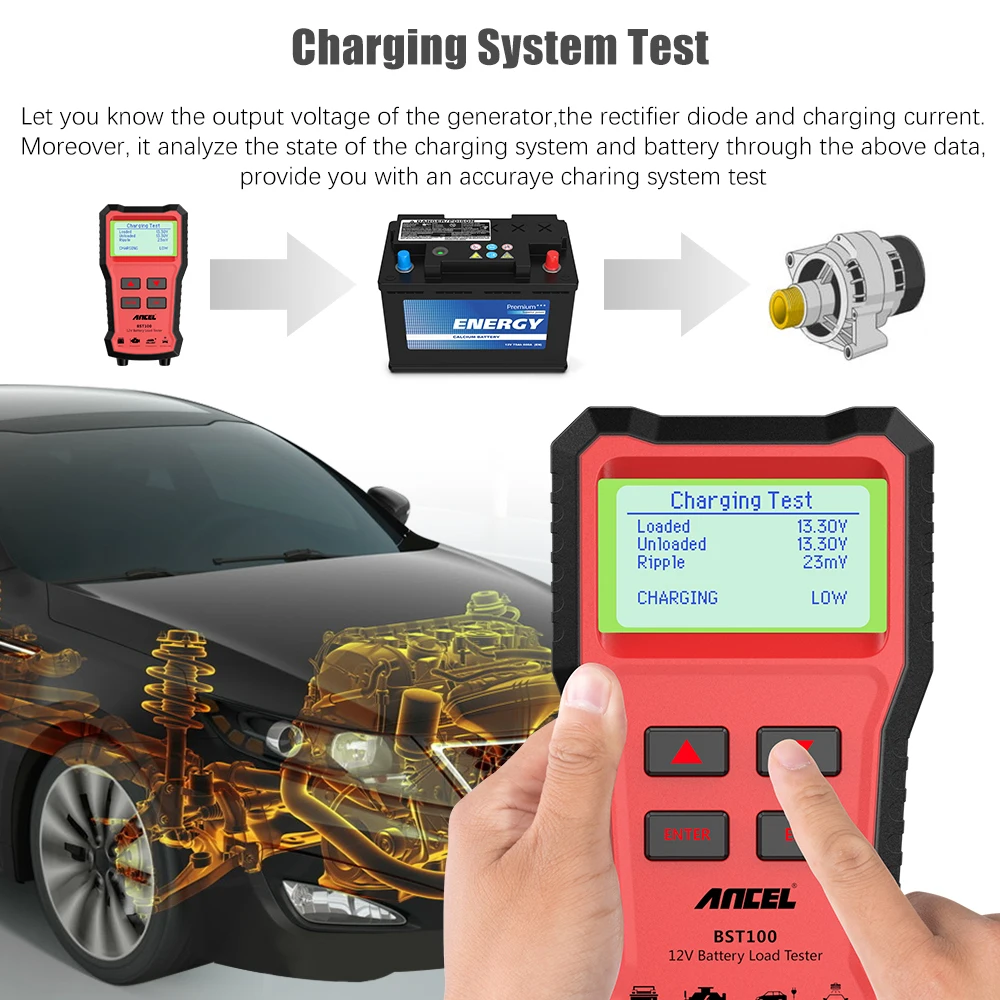 ANCEL BST100 Battery Tester Car Diagnostic Tools Other Tools Battery Charging Test Cranking Test CCA 100- 2000 Auto Battery Test