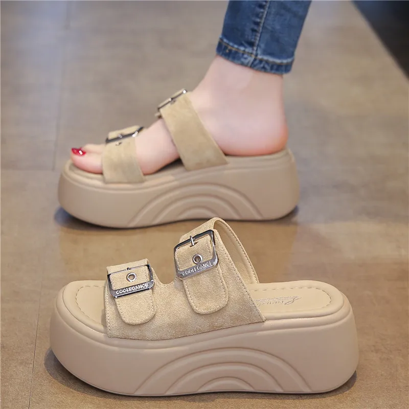 2026 New 9cm High Heels Fashion Platform Slippers for Women Chunky Wedge Shoes Soft EVA Thick Sole Girls Summer Street Sandals