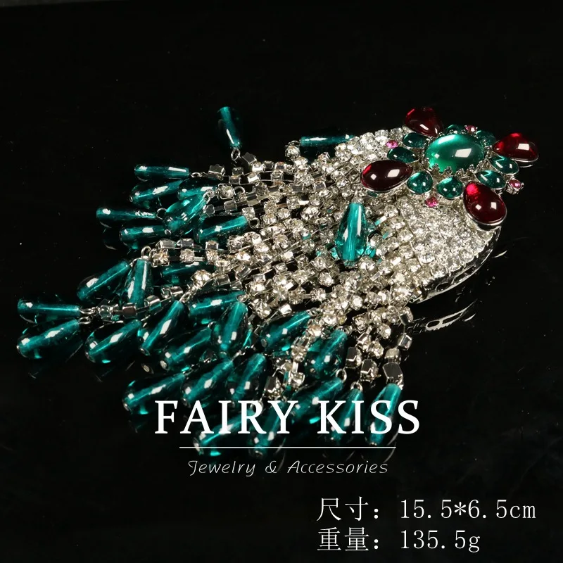 heavy industry tassel brooch inlaid diamonds  glass pendants retro ethnic style  earrings matching earrings