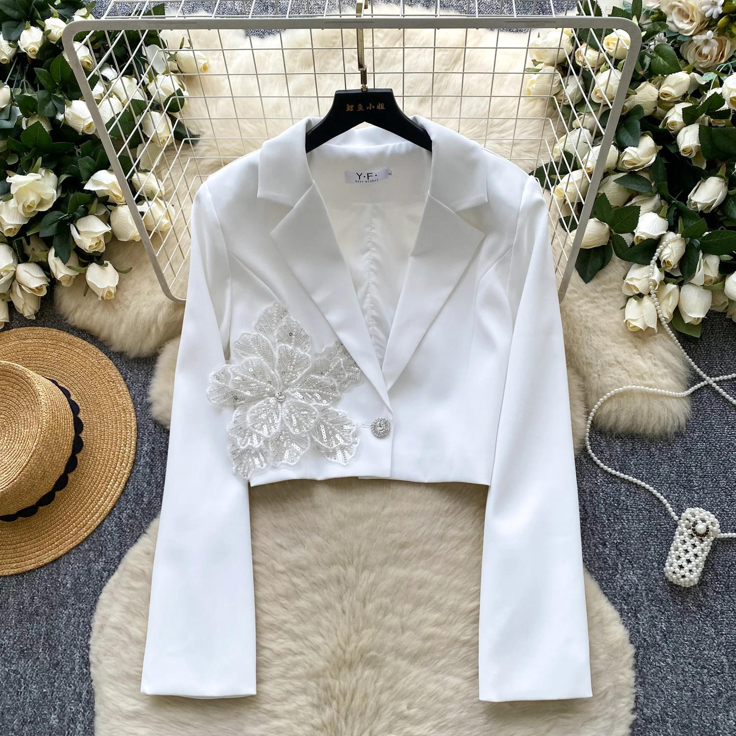 

Sexy long sleeve Three-dimensional floral Tanks Chic Women Party Top Y2k High Street women clothing