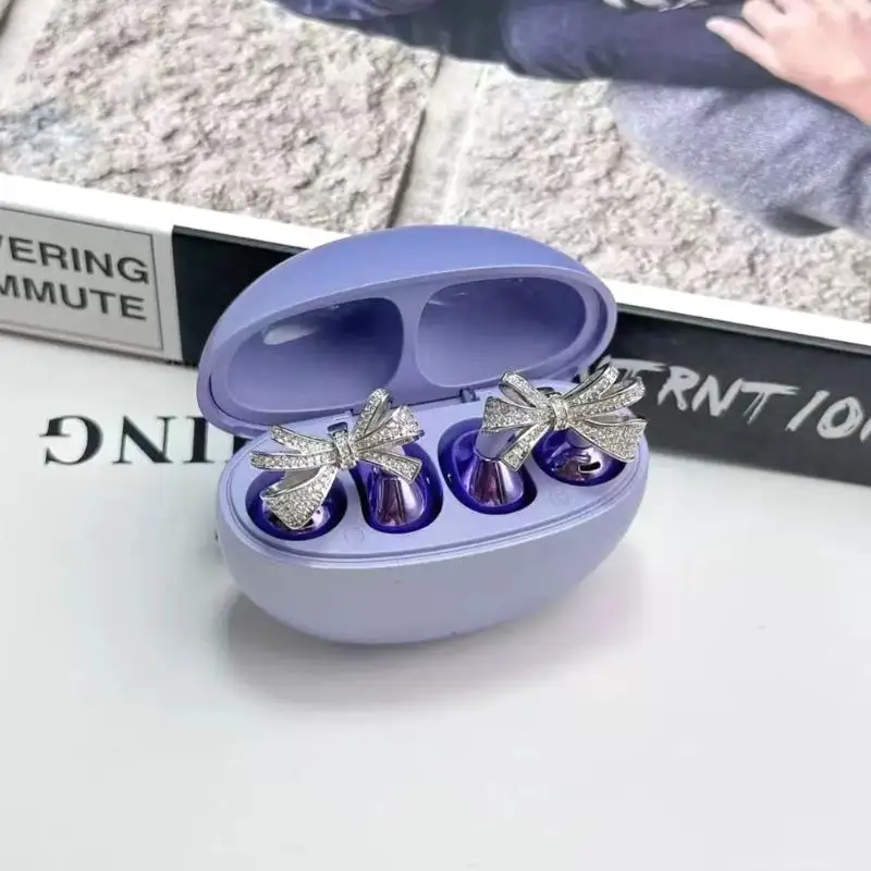 Bow Knot Zircon Earbud Clip Accessories Detachable Rhinestone Ear Decoration For Bluetooth Earphones Fashion Jewelry For Women