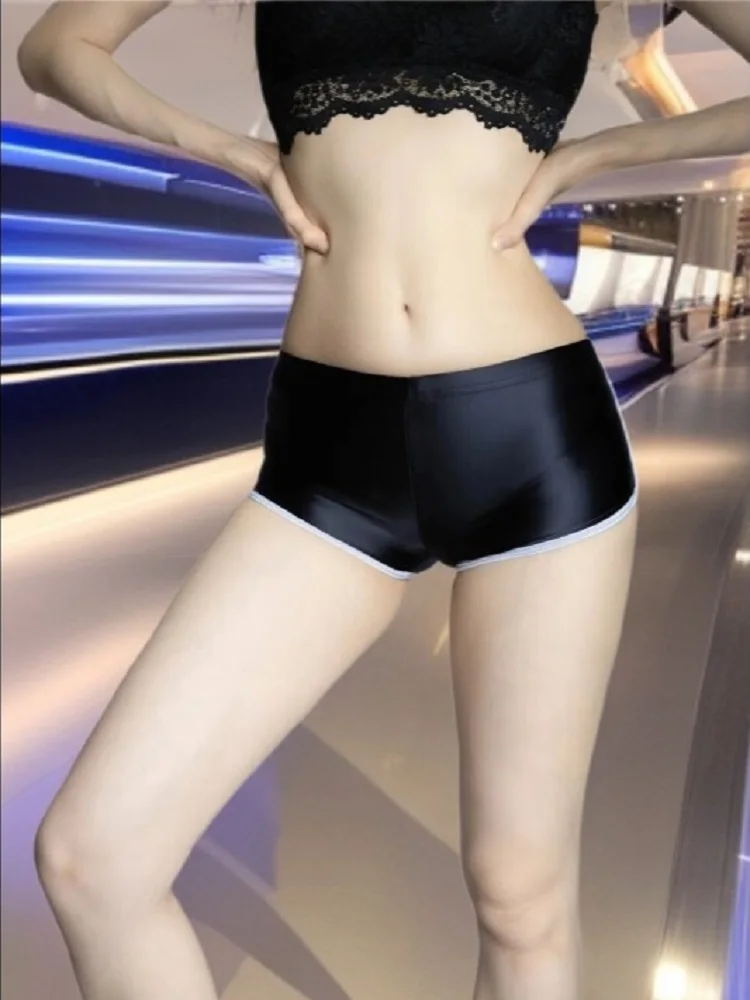 Sexy Lingerie Women's Oil Glossy Sports Underwear Ladies Comfortable Gym Panties Breathable Stretch Boxer Low Waist Shorts